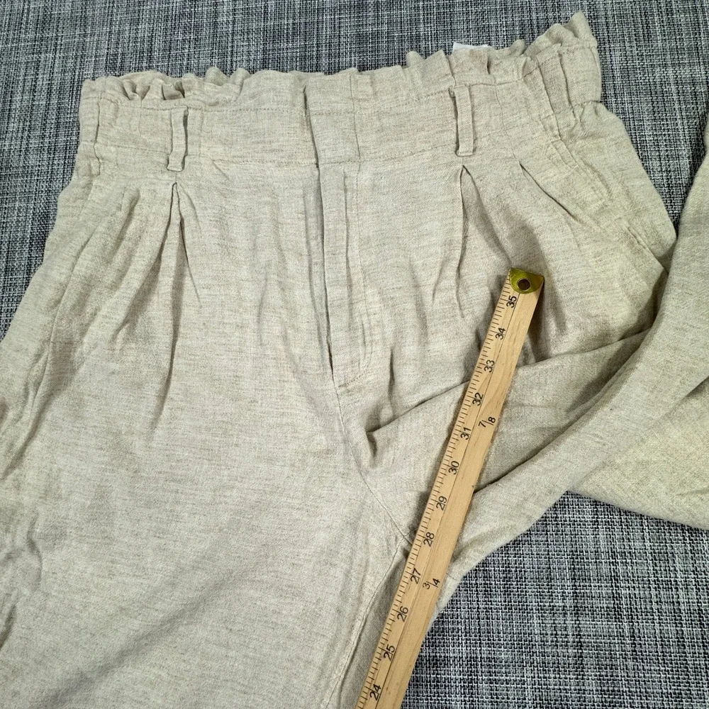 Banana Republic Women's Linen Blend Paperbag Wide Leg Pants Size 14 Beige Stripe